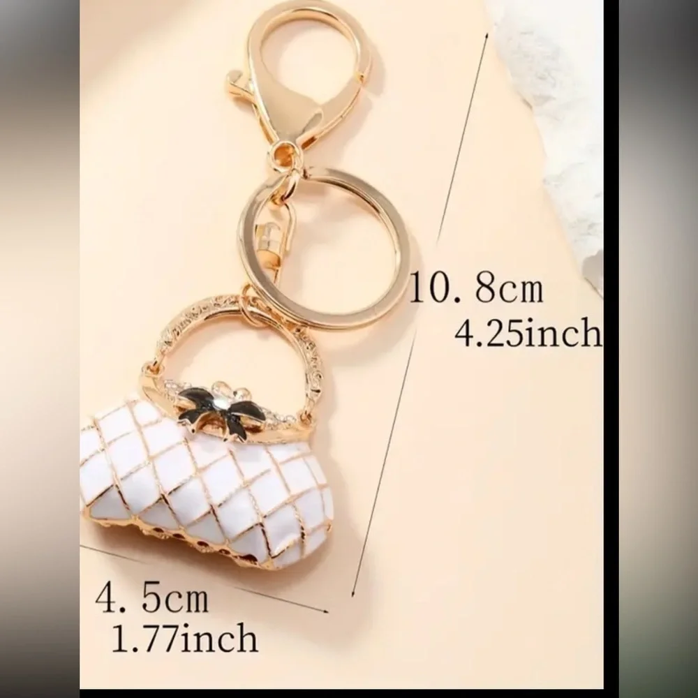 Purse Charm Keychain Gold White Handbag Bag Charm Lobster Clasp